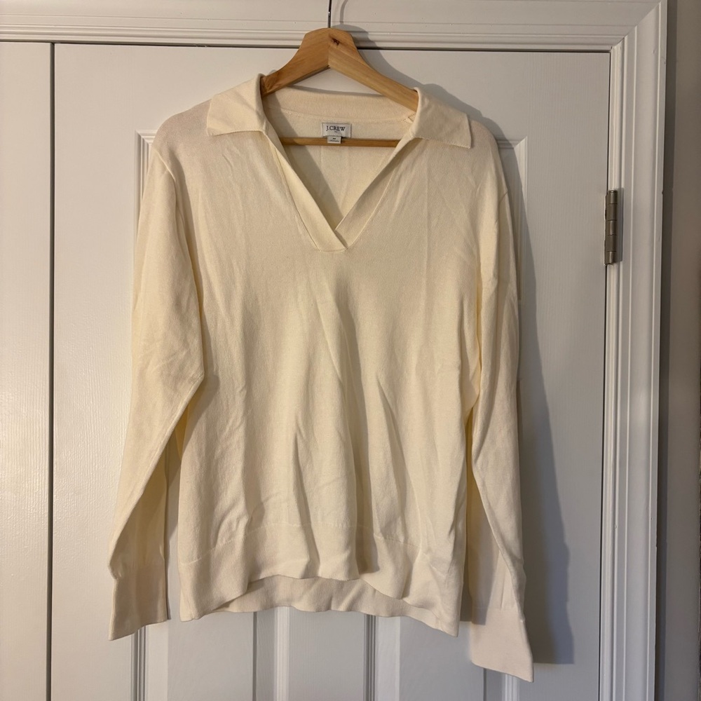 J. Crew Cotton Sweater Polo Cream White Neutral Preppy Classic BY045 M Career - Picture 4 of 10